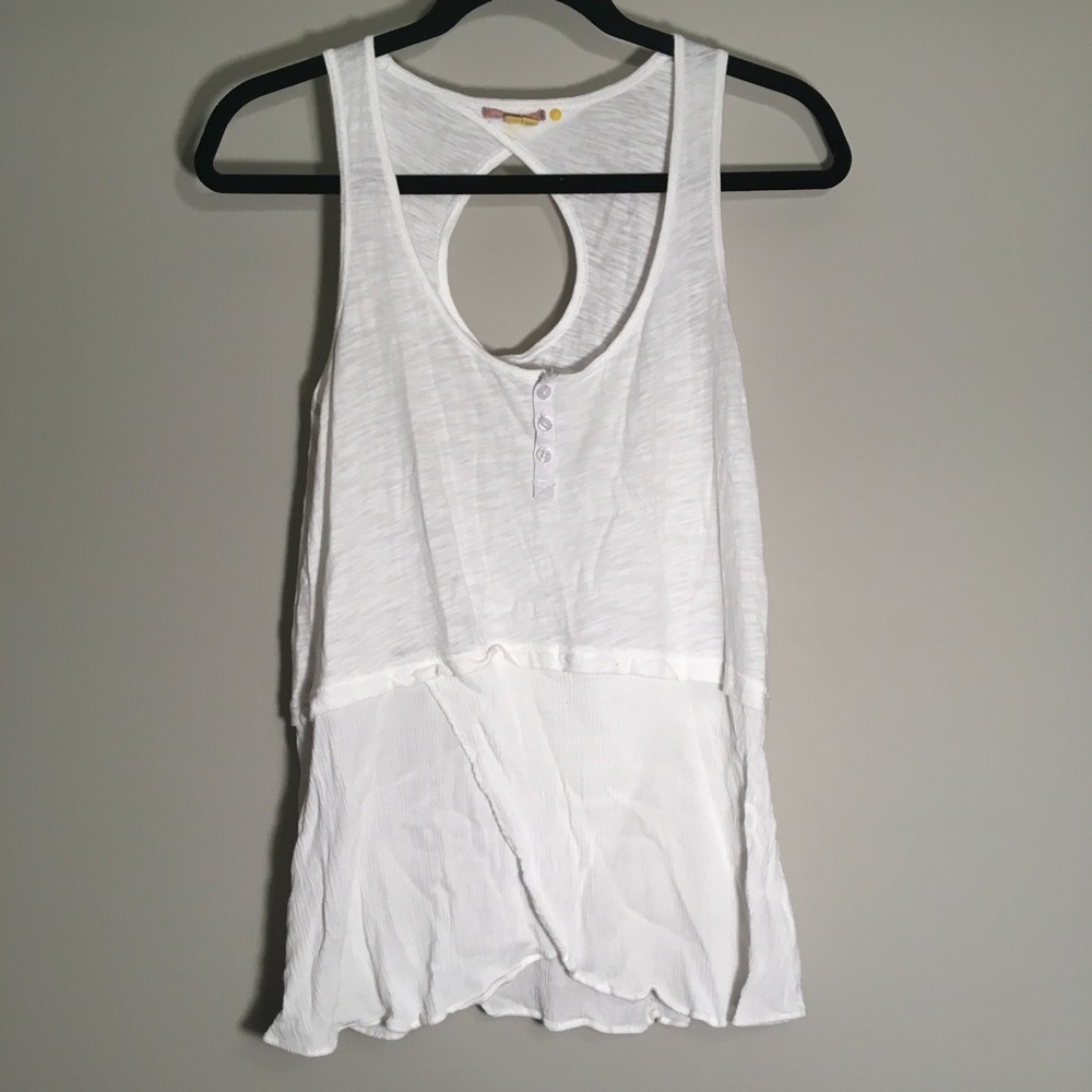 Little Yellow Button White Signe Henley Tank Top